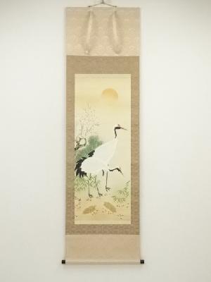 珠香筆　松竹梅鶴亀　肉筆絹本掛軸